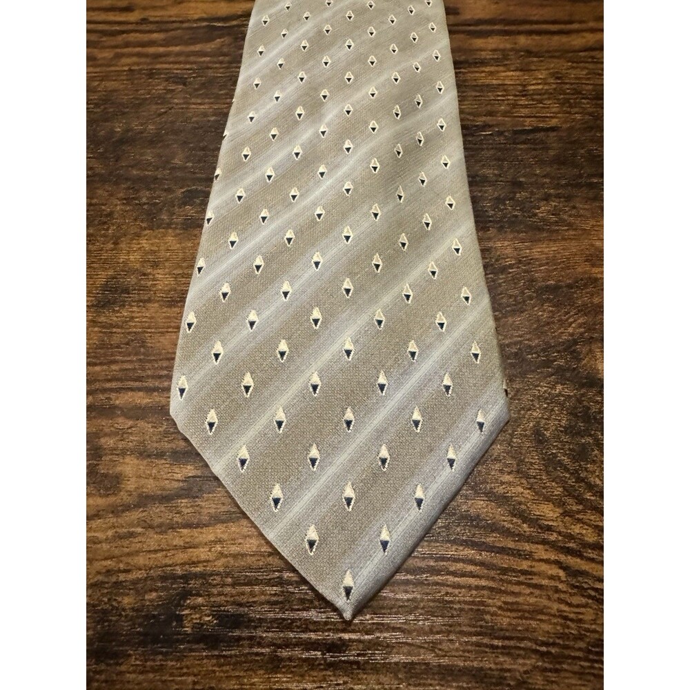 HUGO BOSS Silk Tie Gray Geometric Diamond Pattern Men's Necktie Italy Flaw